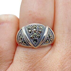 Vintage Sterling Silver 925 Art Deco Marcasite Dome Ring Size 5.75 Sparkly